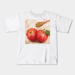 Loose and Artistic Painting of 2 Red Apples with a Honey Dipper Kids T-Shirt
